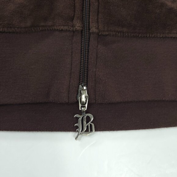 BCBG MAXAZRIA BROWN VELVET VELOUR EMBROIDERED HOODED SWEATER WOMEN'S SIZE LARGE - Picture 7 of 16